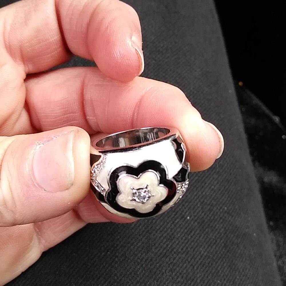 Black and white stainless steel ring
